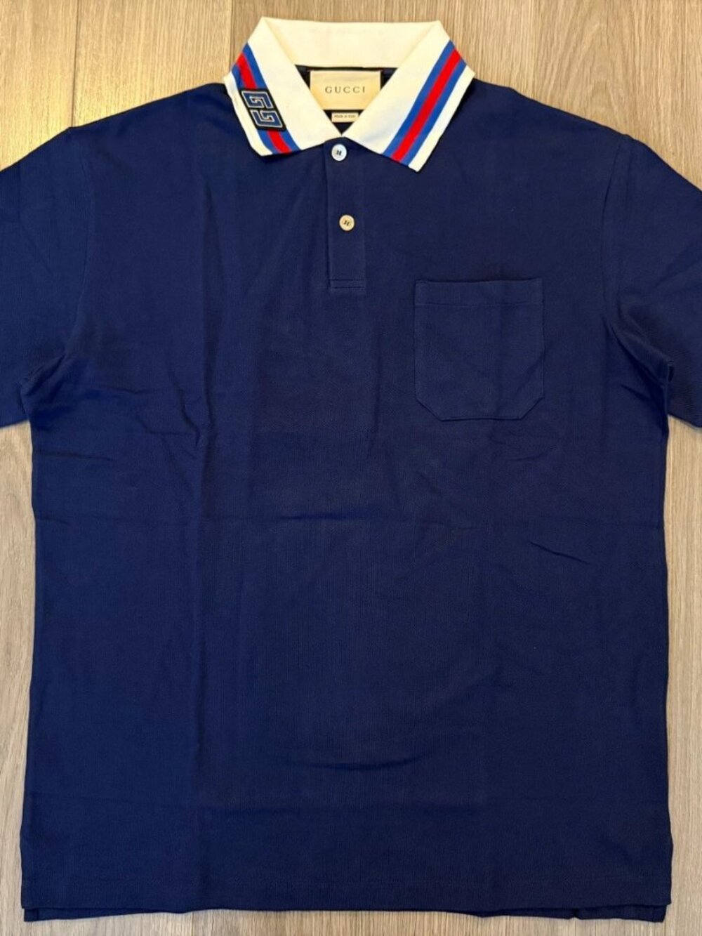 Gucci Cotton Piquet Polo with Web Collar navy sz L